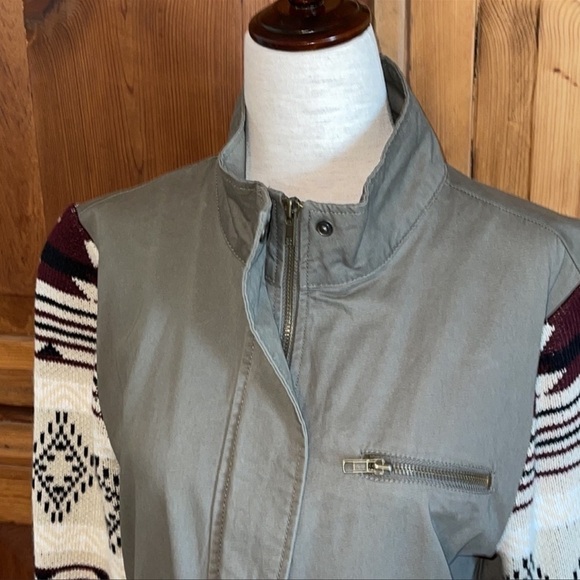 E&M Army Green Anorak fair isle sleeves Jacket Sz. MD - Picture 3 of 14